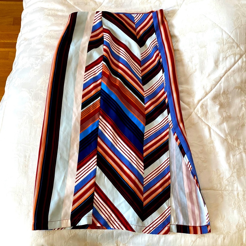 NWT Topshop Retro Vintage-look Multi Stripe Midi Skirt with Slit and Zipper